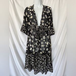 Cabi Black Daisy Print Sheer High/Low Dress Size S